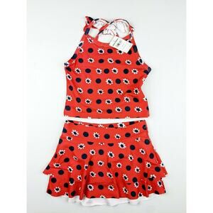 Hanna Andersson Red & Navy Floral Tankini Swim 90 (3)